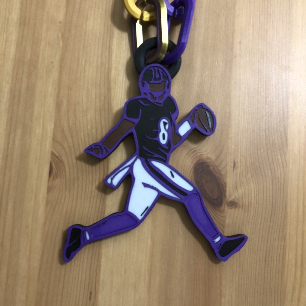 Baltimore Ravens Lamar Jackson 3D Printed Chain Purple Black Gold Football NFL